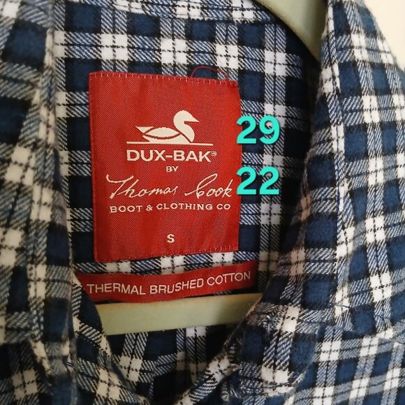 DuxBak Thomas Cook Shirt Men's Small Thermal Brushed Cotton Button Up Blue Plaid - Picture 10 of 11